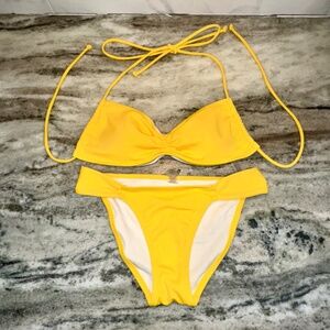 Victoria’s Secret BANDEAU STRING BIKINI Lemon Yellow Sz XS 2 Piece Bathing Suit